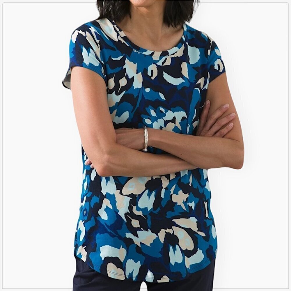 Chico's Zenergy Feather Shirttail Hem Tee Short Sleeve Top Aurora Teal NWT 3 XL